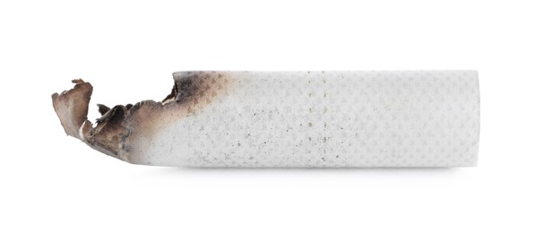 One burnt cigarette butt isolated on white