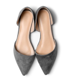 Pair of female shoes on white background