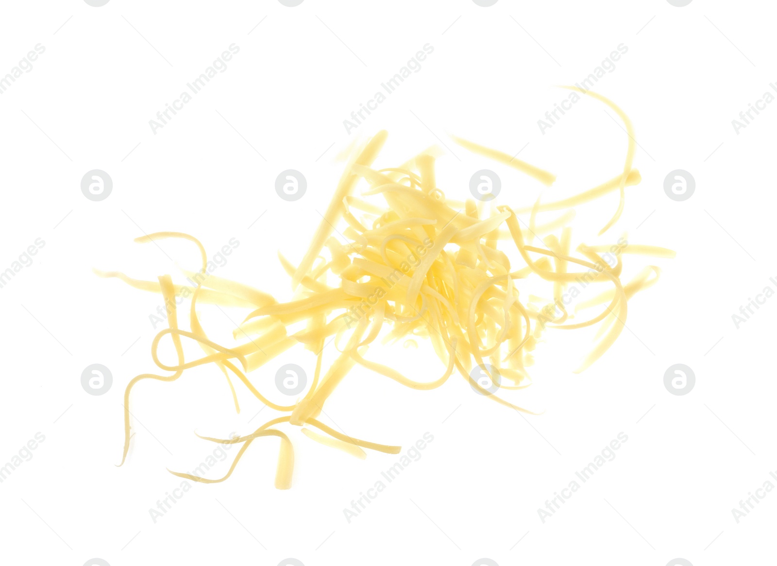 Photo of Tasty grated cheese isolated on white. Dairy product