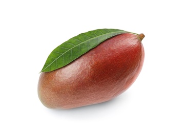 Delicious ripe mango on white background. Tropical fruit