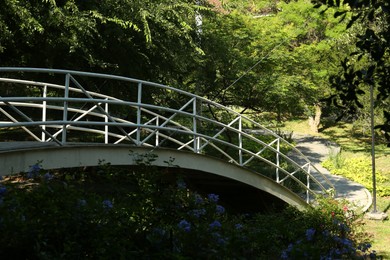 Beautiful bridge in park on sunny day