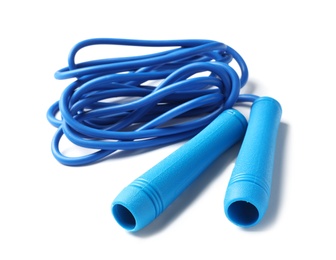 Photo of Jump rope on white background. Sports equipment