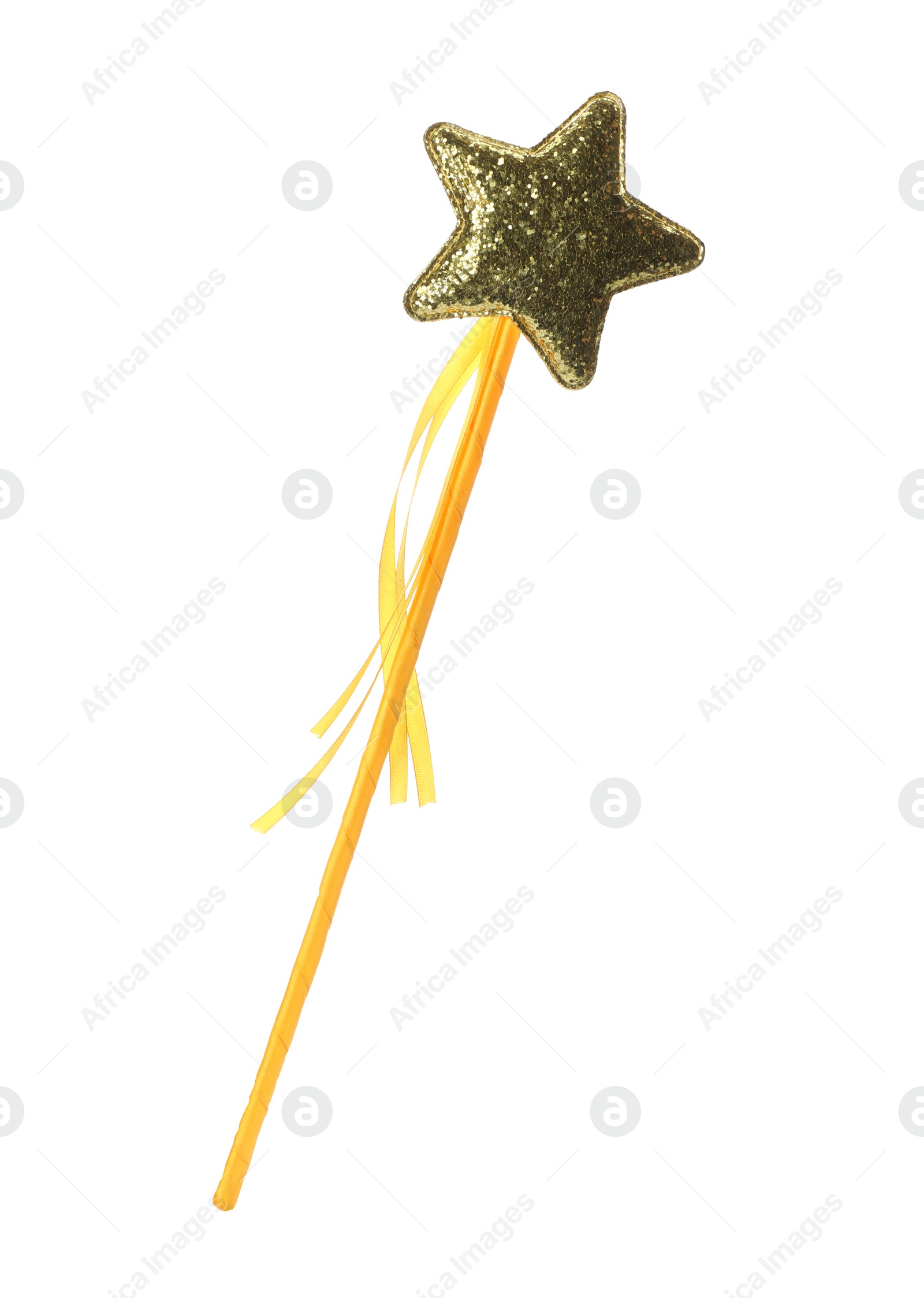 Photo of Beautiful golden magic wand isolated on white