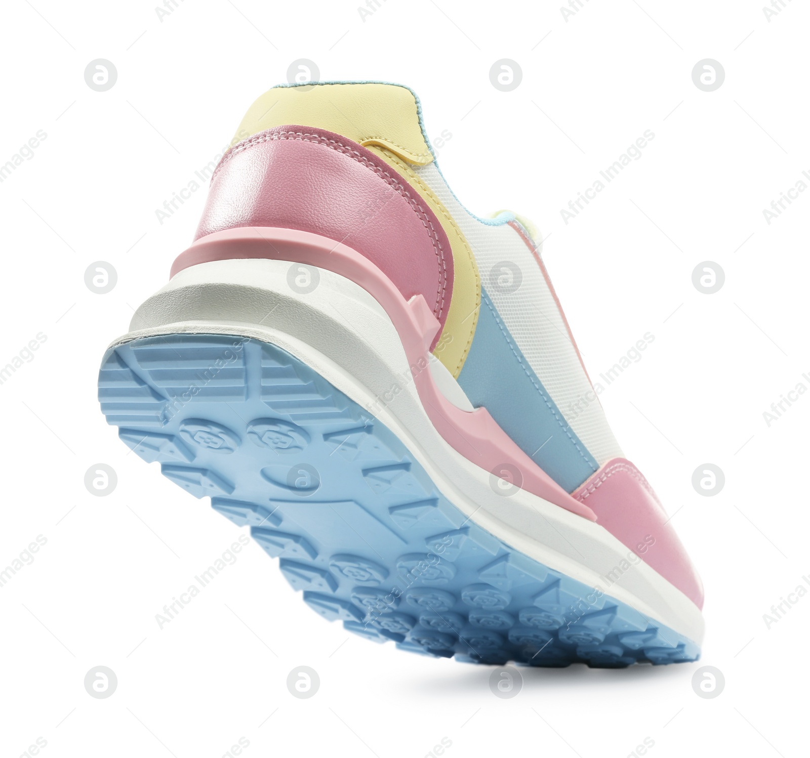 Photo of One stylish colorful sneaker isolated on white