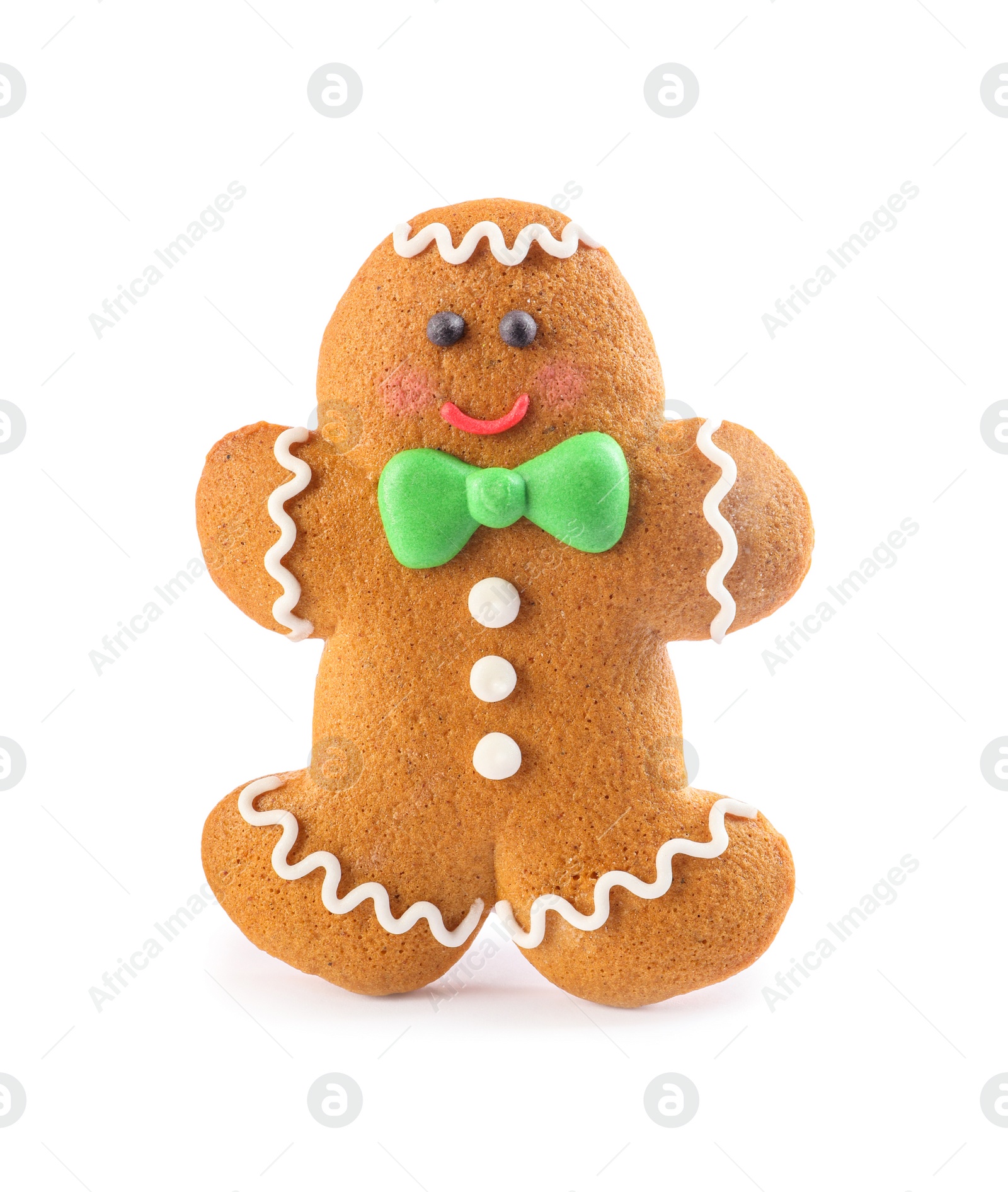 Photo of Gingerbread man isolated on white. Delicious Christmas cookie