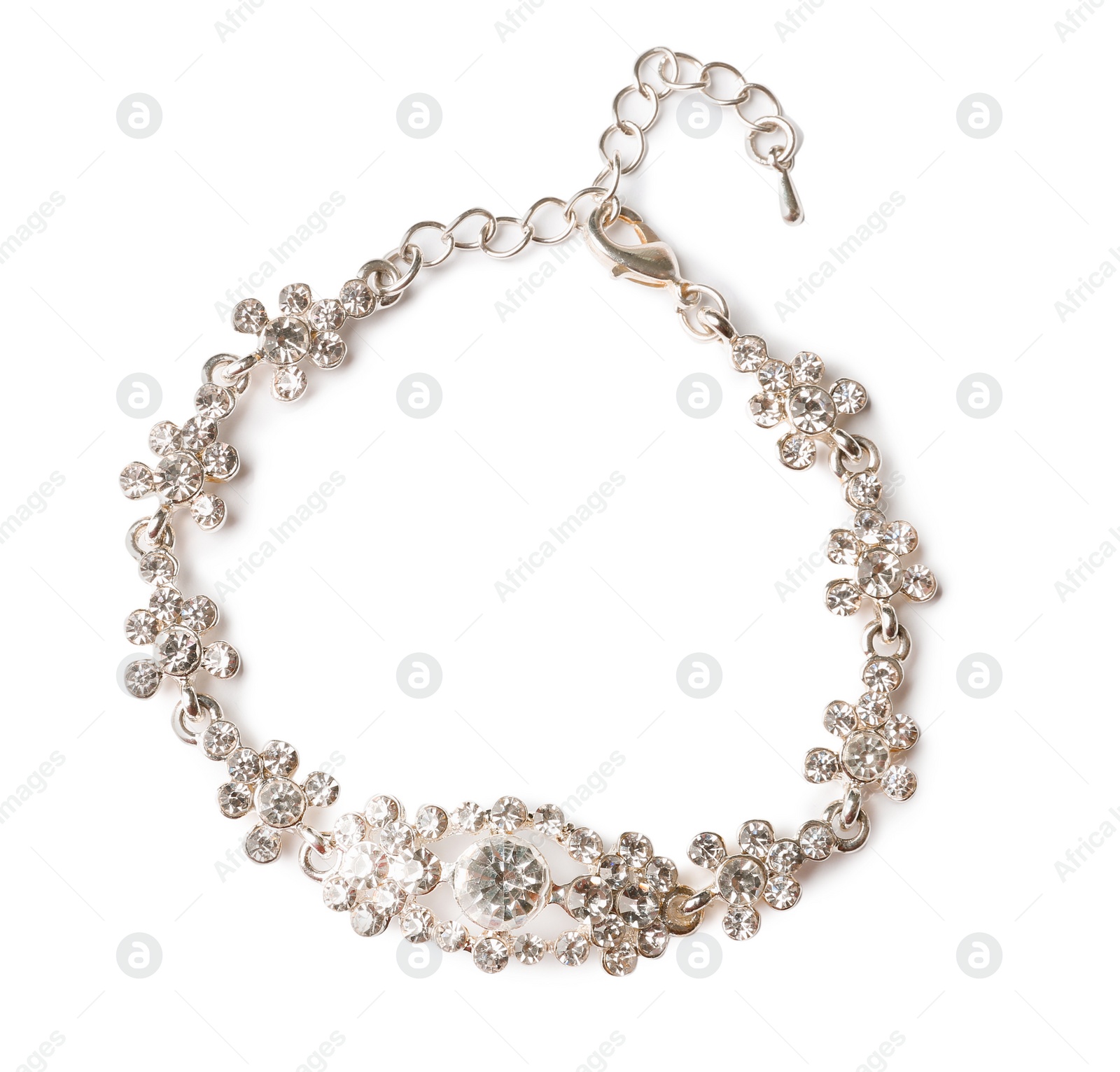 Photo of Stylish necklace with gemstones isolated on white. Luxury jewelry