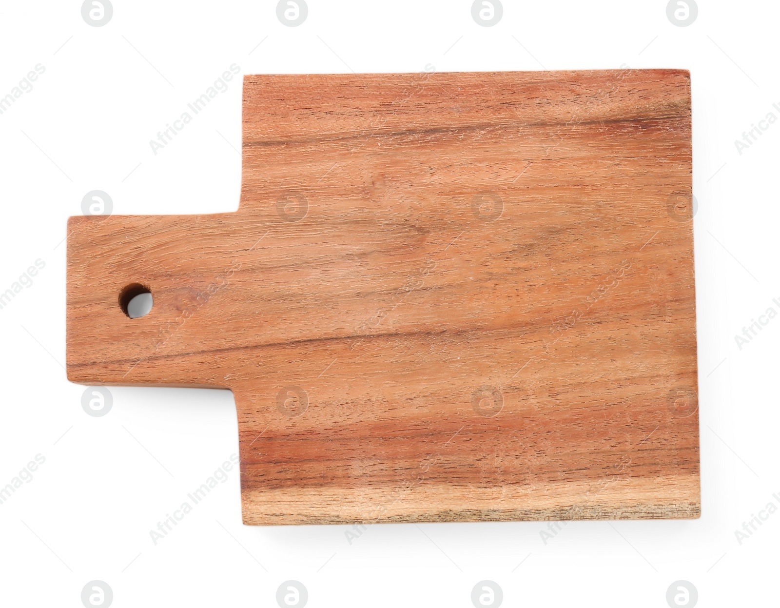 One wooden cutting board on white background, top view Photo of One wooden cutting board on white background, top view