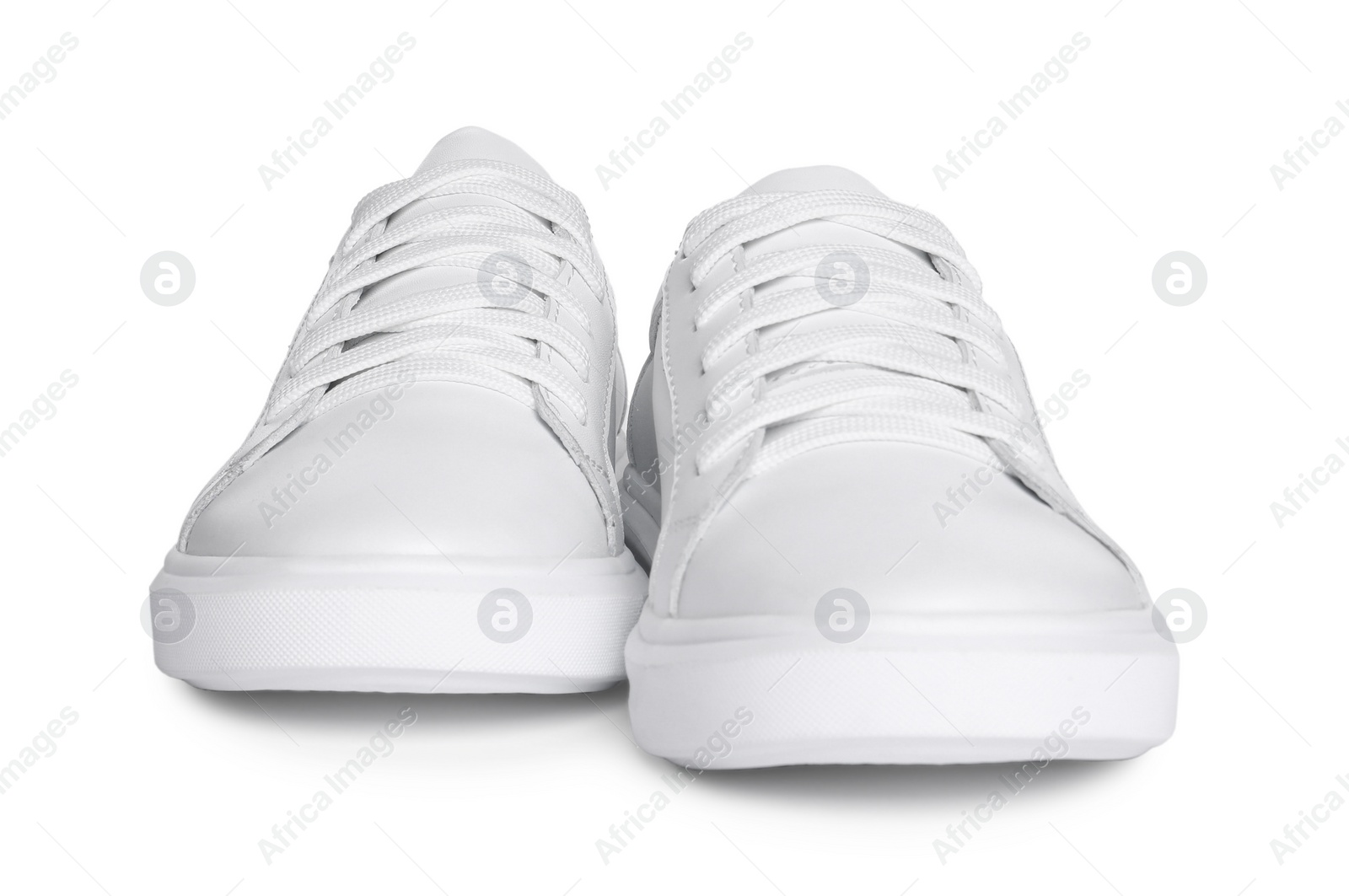 Photo of Pair of stylish sneakers isolated on white