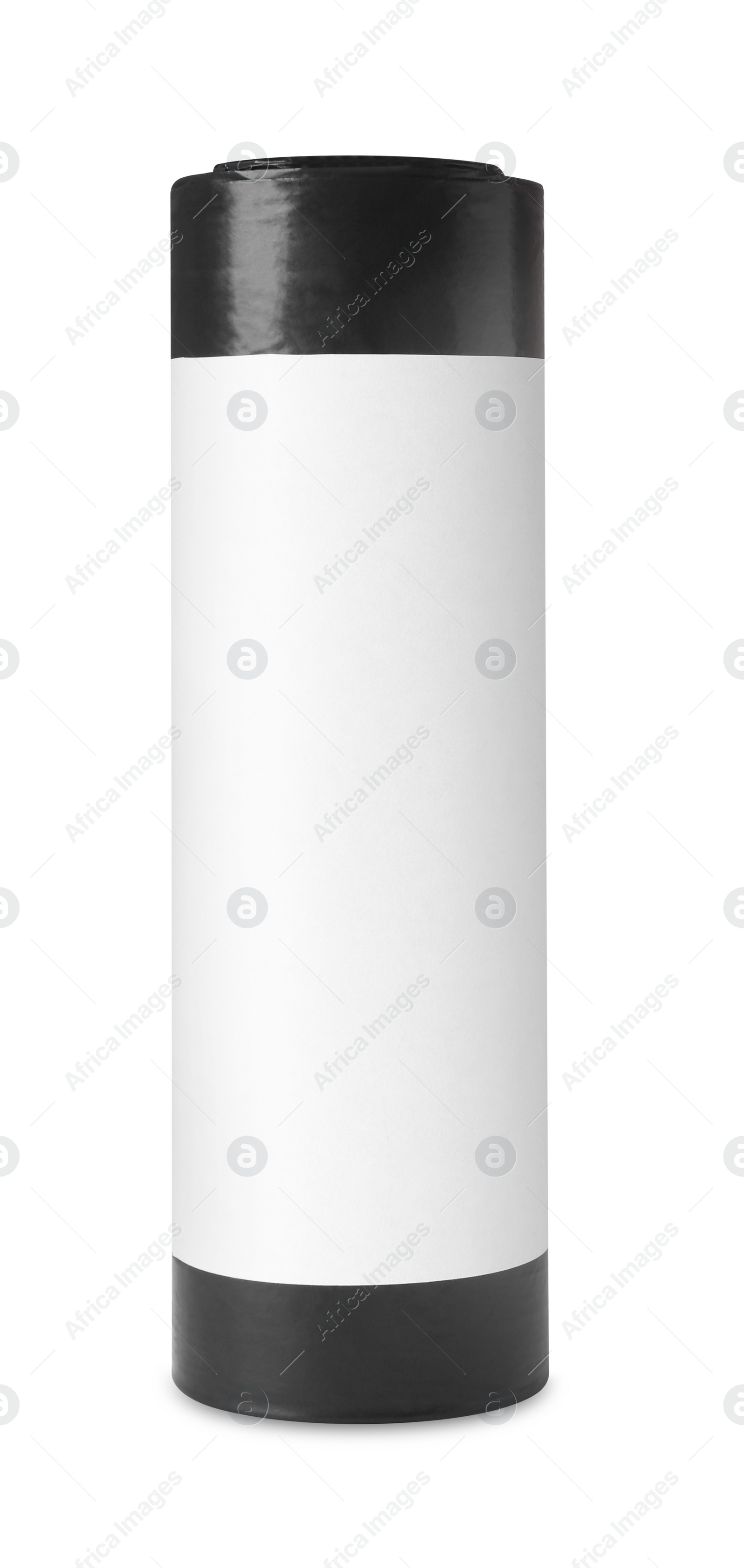 Photo of Roll of black garbage bags isolated on white