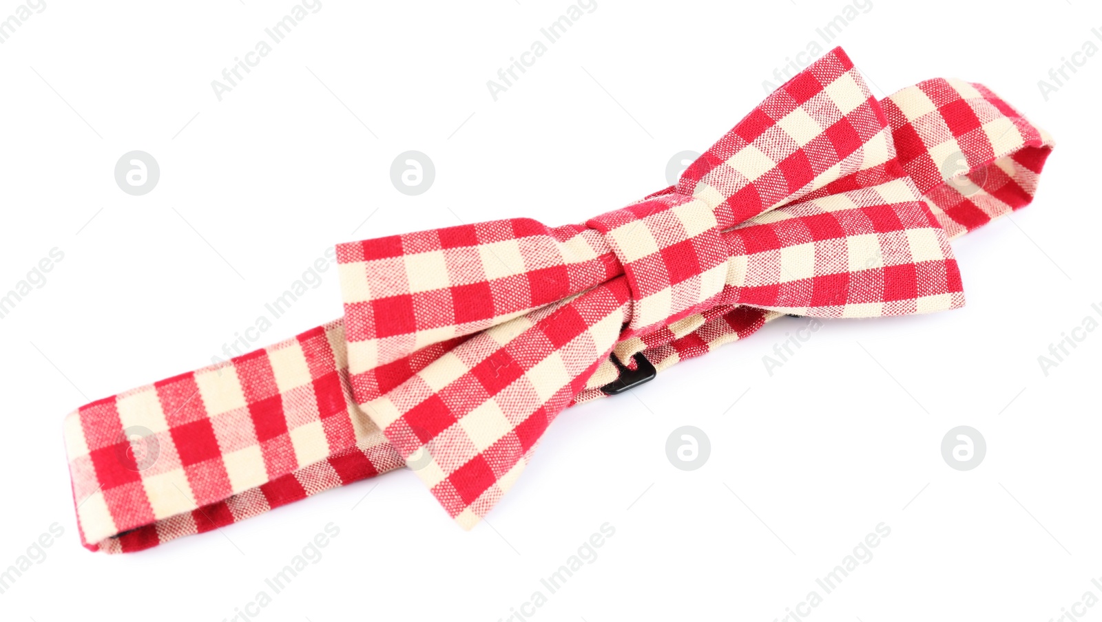 Photo of Stylish red gingham bow tie isolated on white