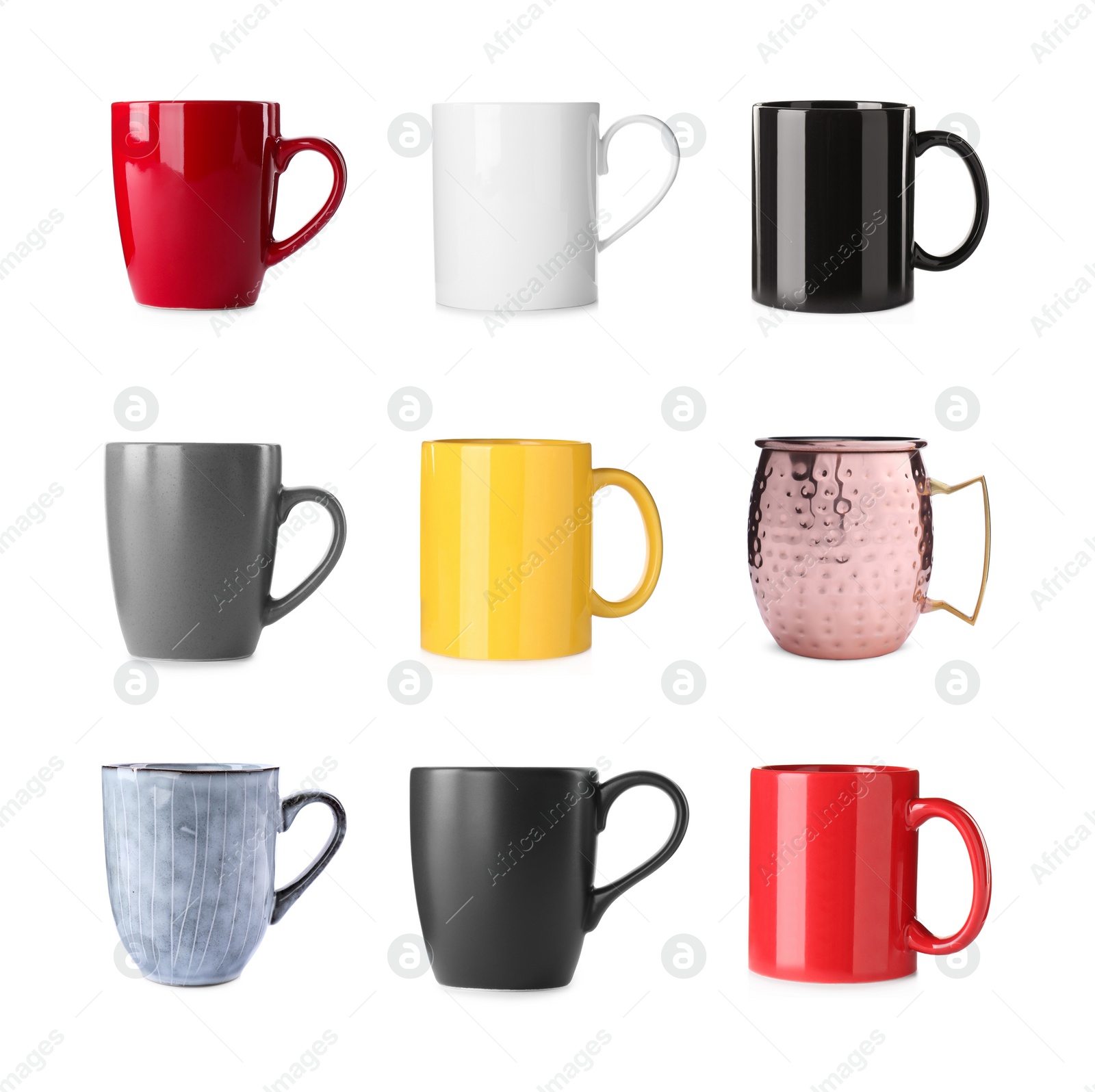 Image of Set with different beautiful cups on white background