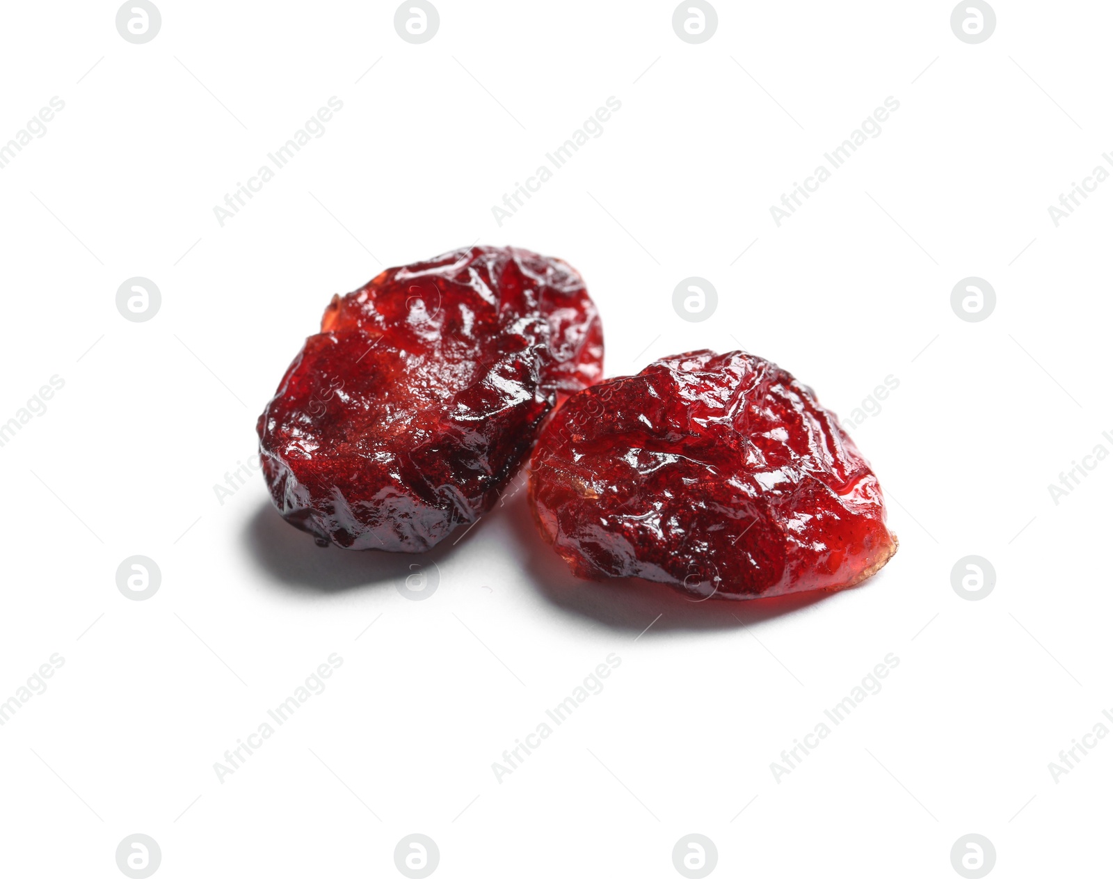 Photo of Cranberries on white background. Dried fruit as healthy snack