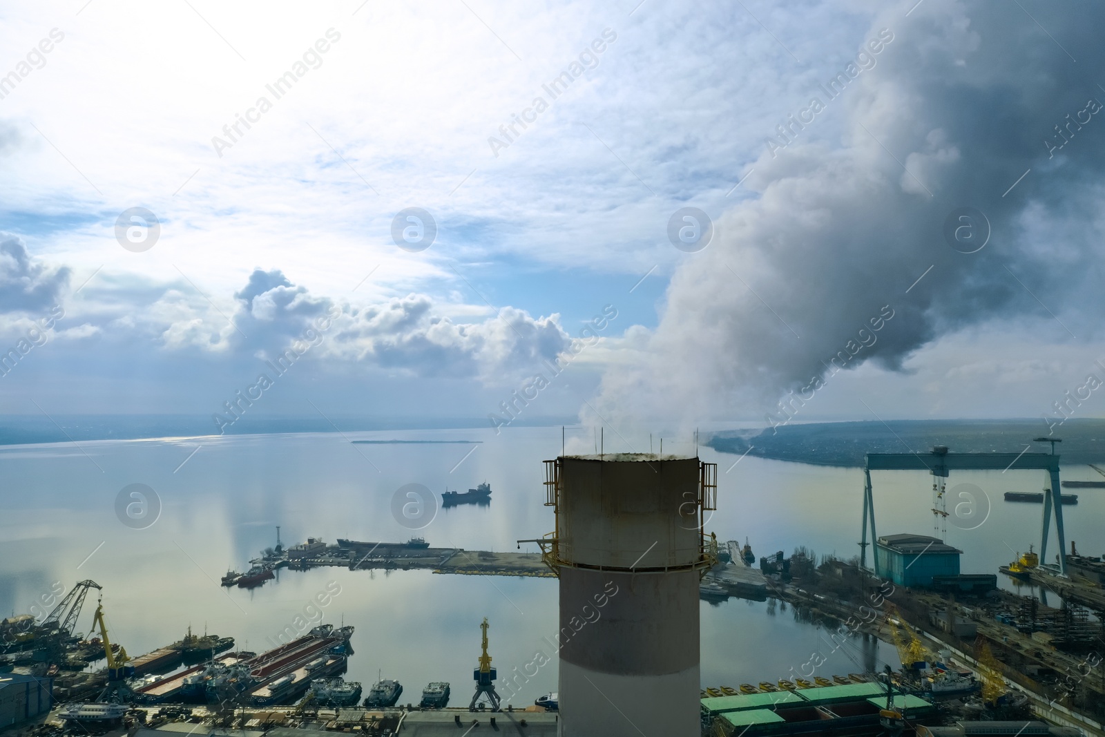 Image of Polluting air with smoke, aerial view of industrial factory. CO2 emissions