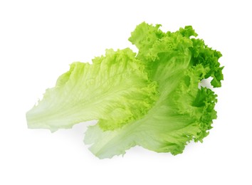 Photo of Fresh green lettuce leaves isolated on white, top view