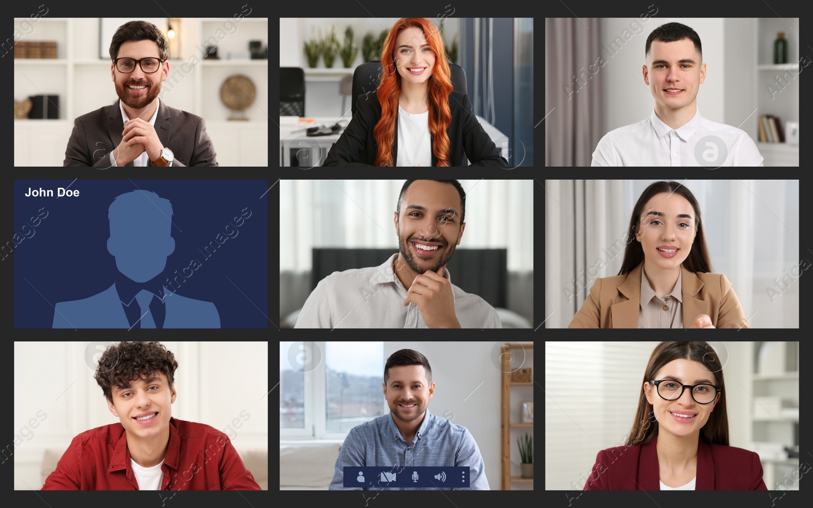 Image of Laptop (computer) screen showing people during video call. Colleagues having video chat