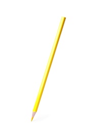 Photo of Yellow wooden pencil on white background. School stationery