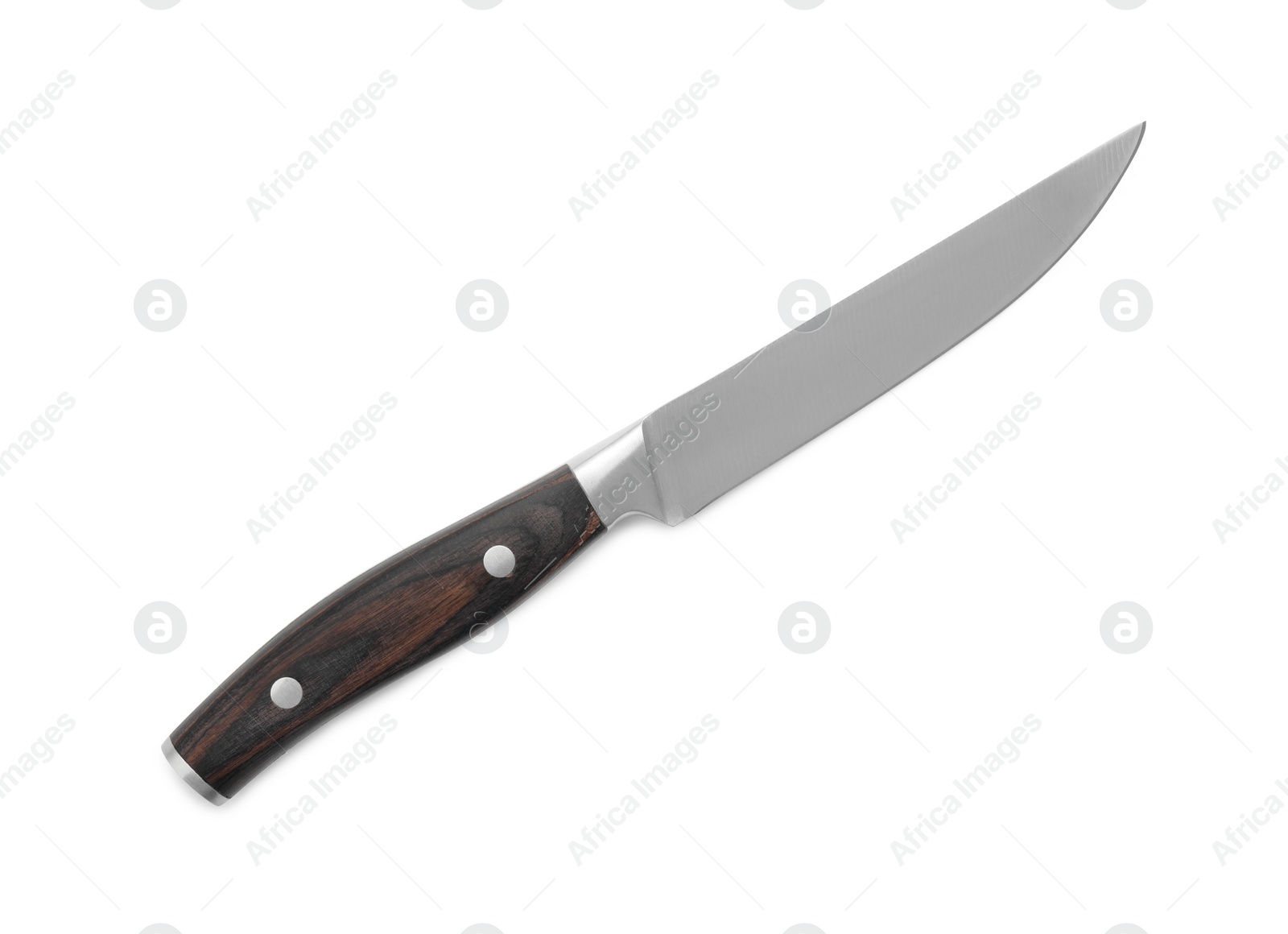 Photo of One sharp knife isolated on white, top view