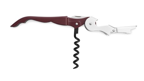 One corkscrew (sommelier knife) isolated on white, top view