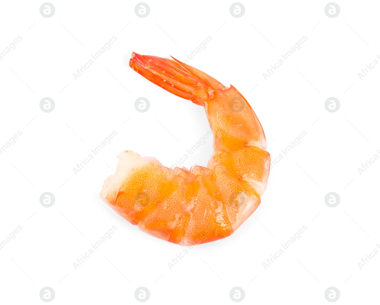 Photo of Delicious freshly cooked shrimp isolated on white, top view