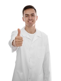 Portrait of doctor in uniform on white background