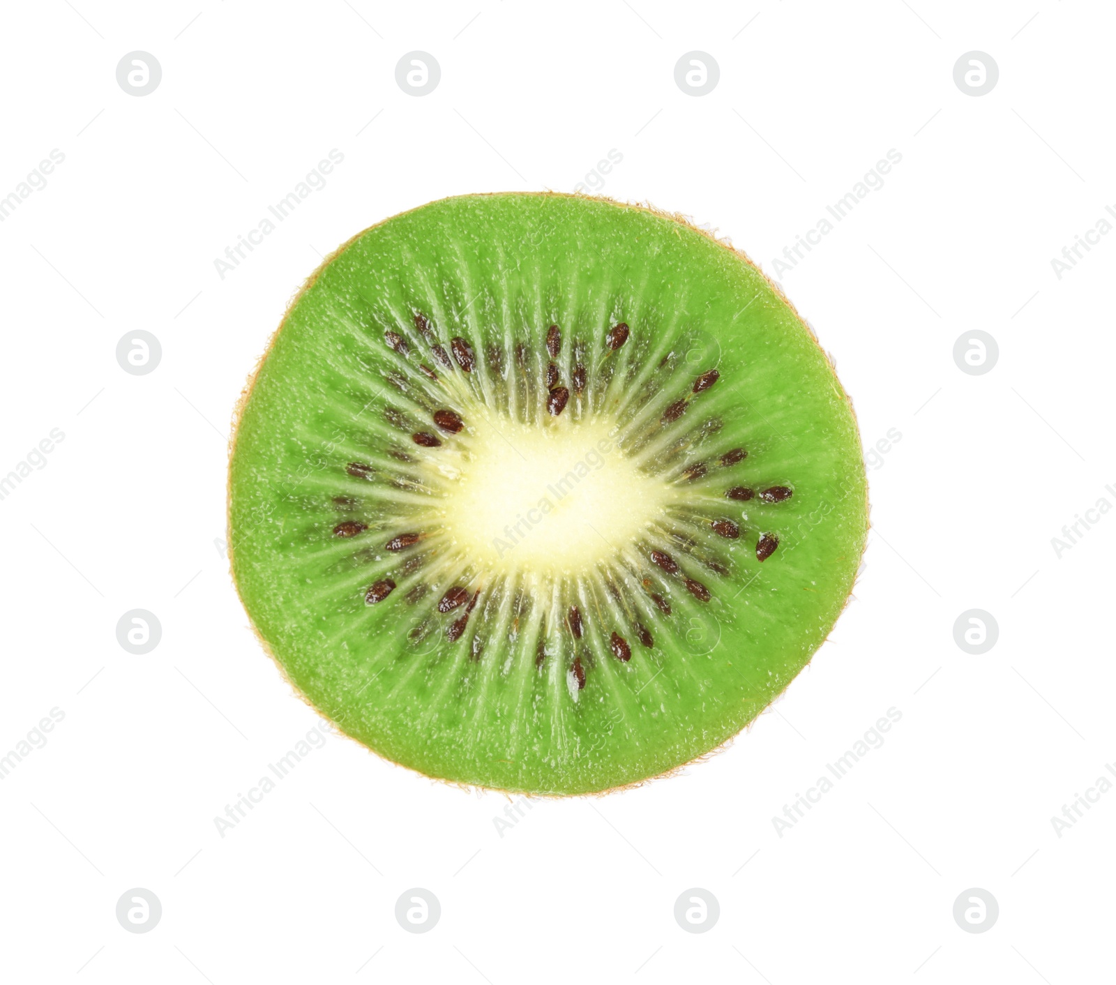 Photo of Half of fresh kiwi isolated on white, top view