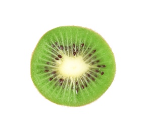 Photo of Half of fresh kiwi isolated on white, top view