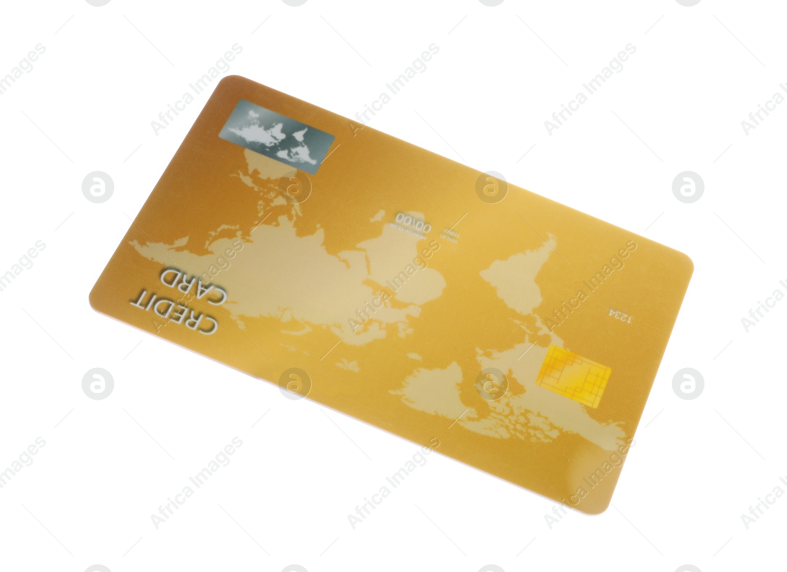 Photo of Golden plastic credit card isolated on white