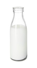 Photo of Bottle of tasty milk isolated on white