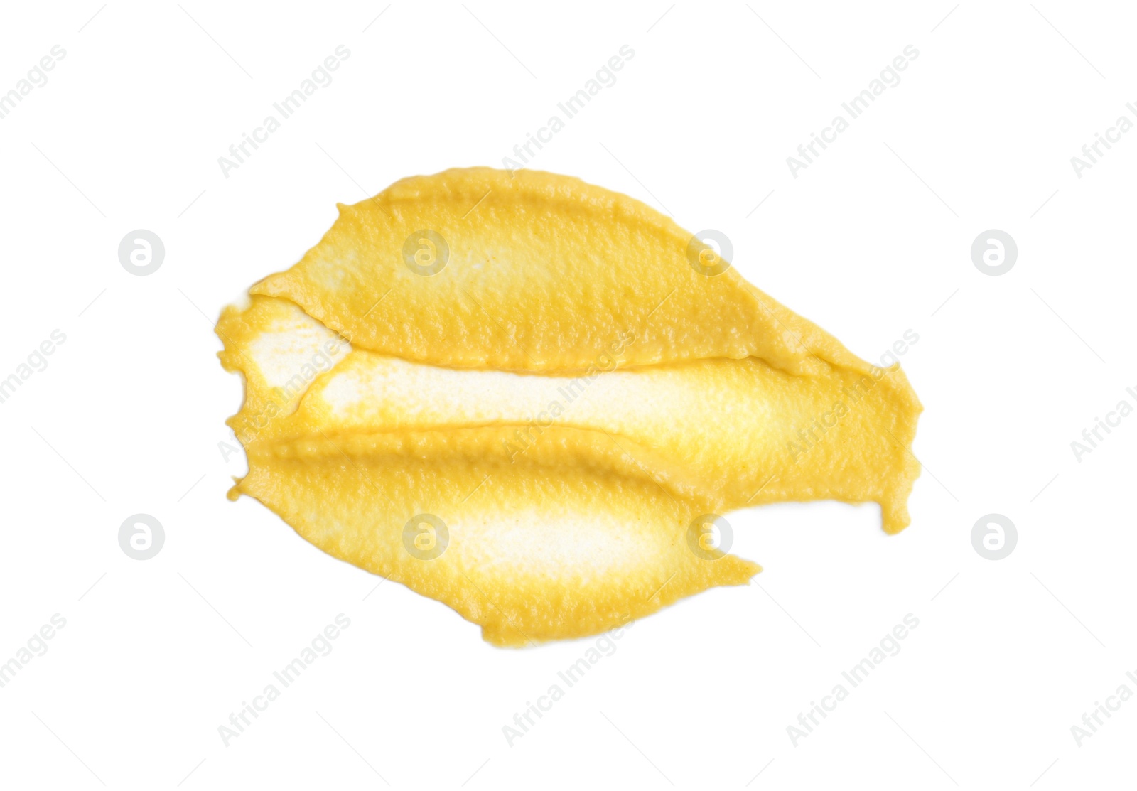 Photo of Tasty mustard isolated on white, top view. Spicy sauce