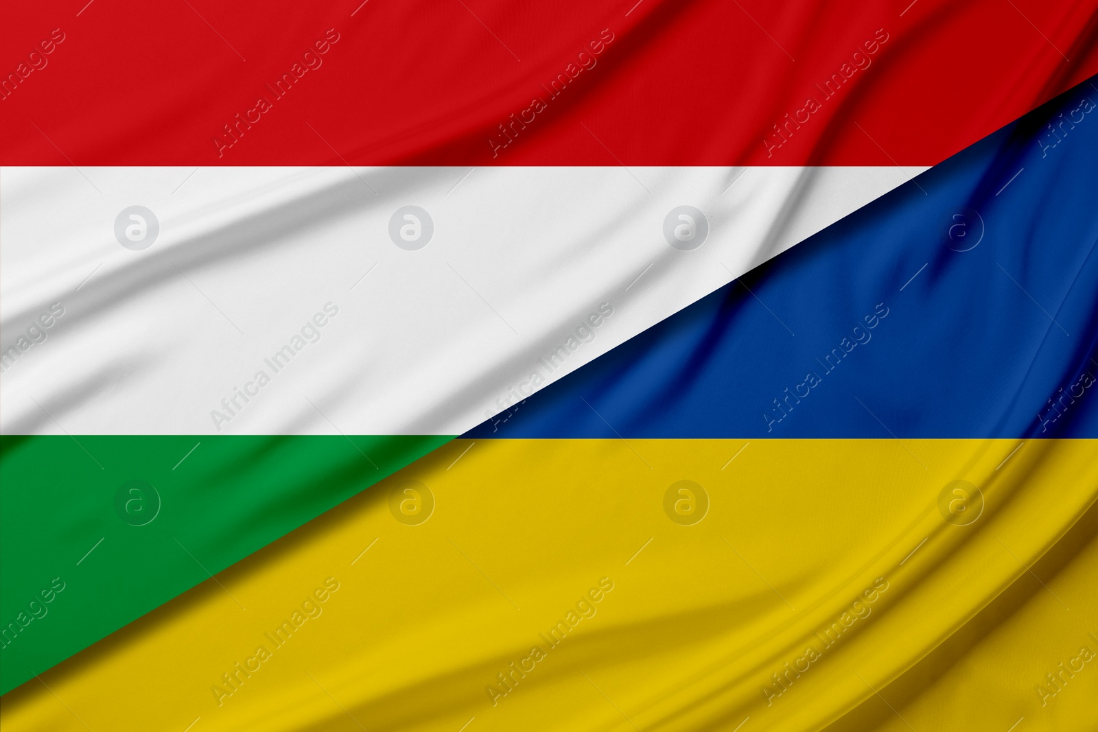 Image of Flags of Ukraine and Hungary. International diplomatic relationships