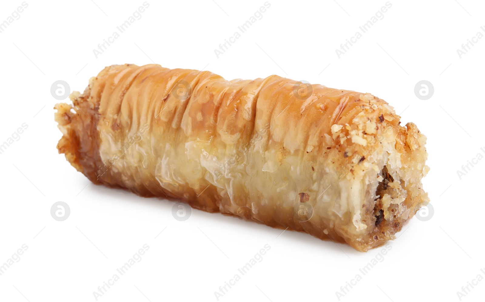 Photo of Eastern sweets. Piece of tasty baklava isolated on white