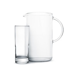 Image of Empty glass and jug isolated on white