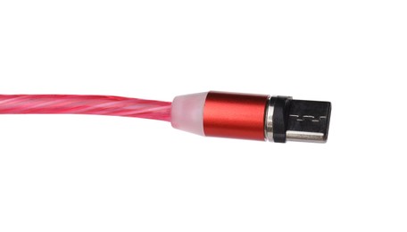 Photo of Red USB type C cable isolated on white. Modern technology