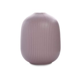 Stylish empty pink ceramic vase isolated on white