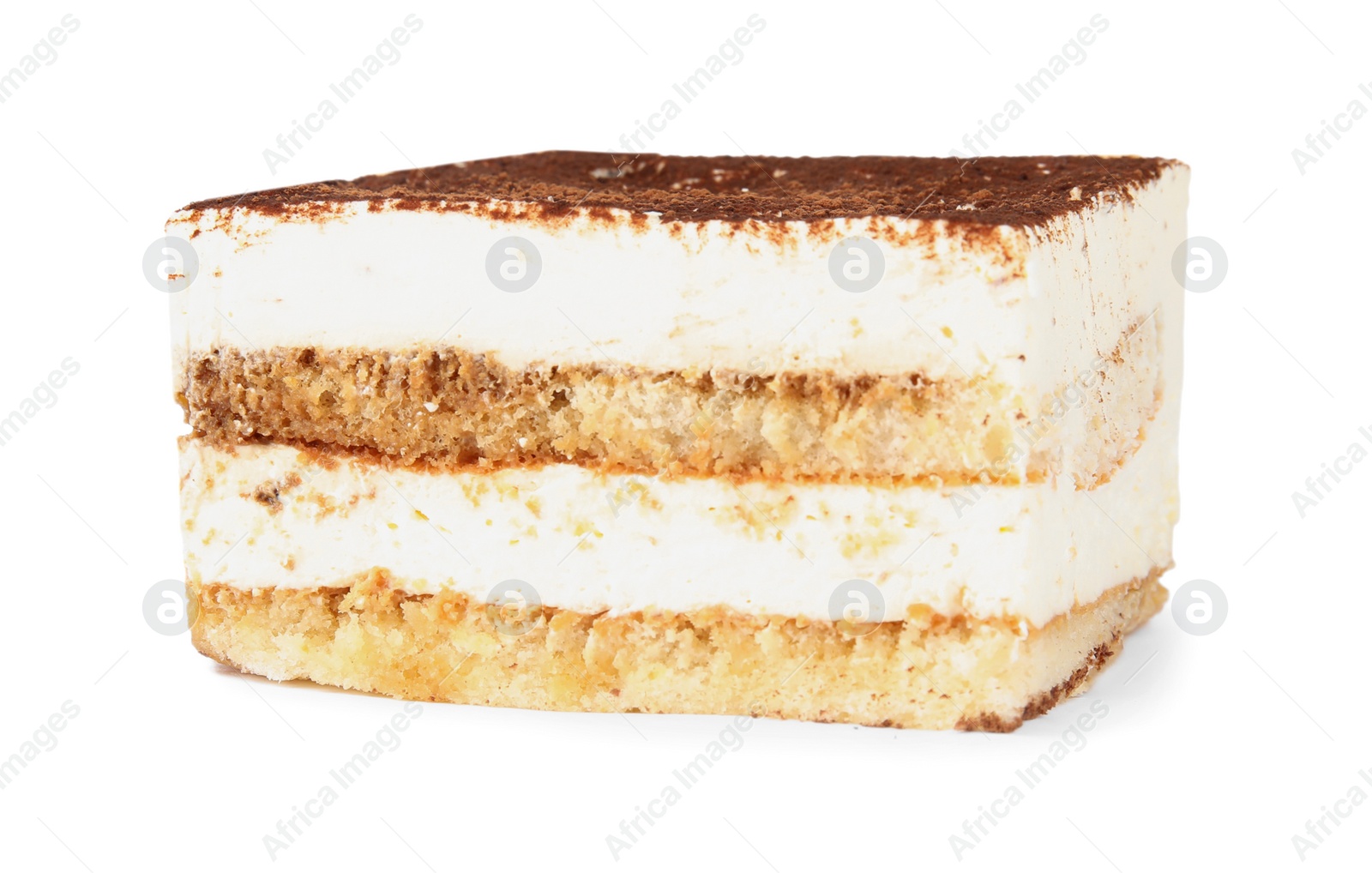 Photo of Classic Italian tiramisu cake isolated on white