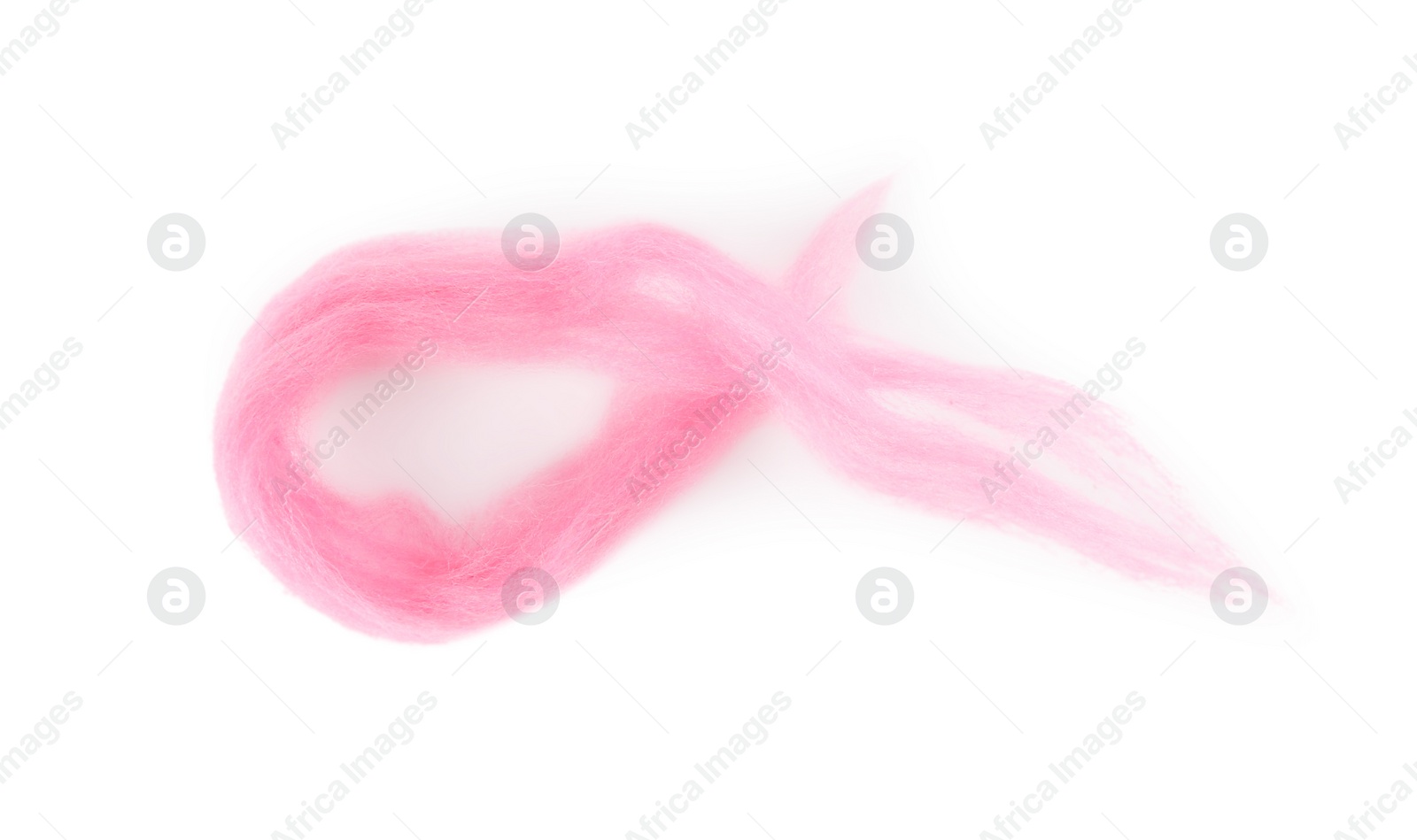 Photo of One pink felting wool isolated on white, top view
