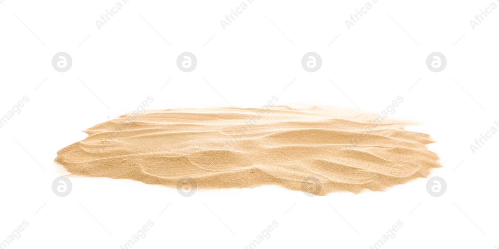 Photo of Heap of dry beach sand on white background