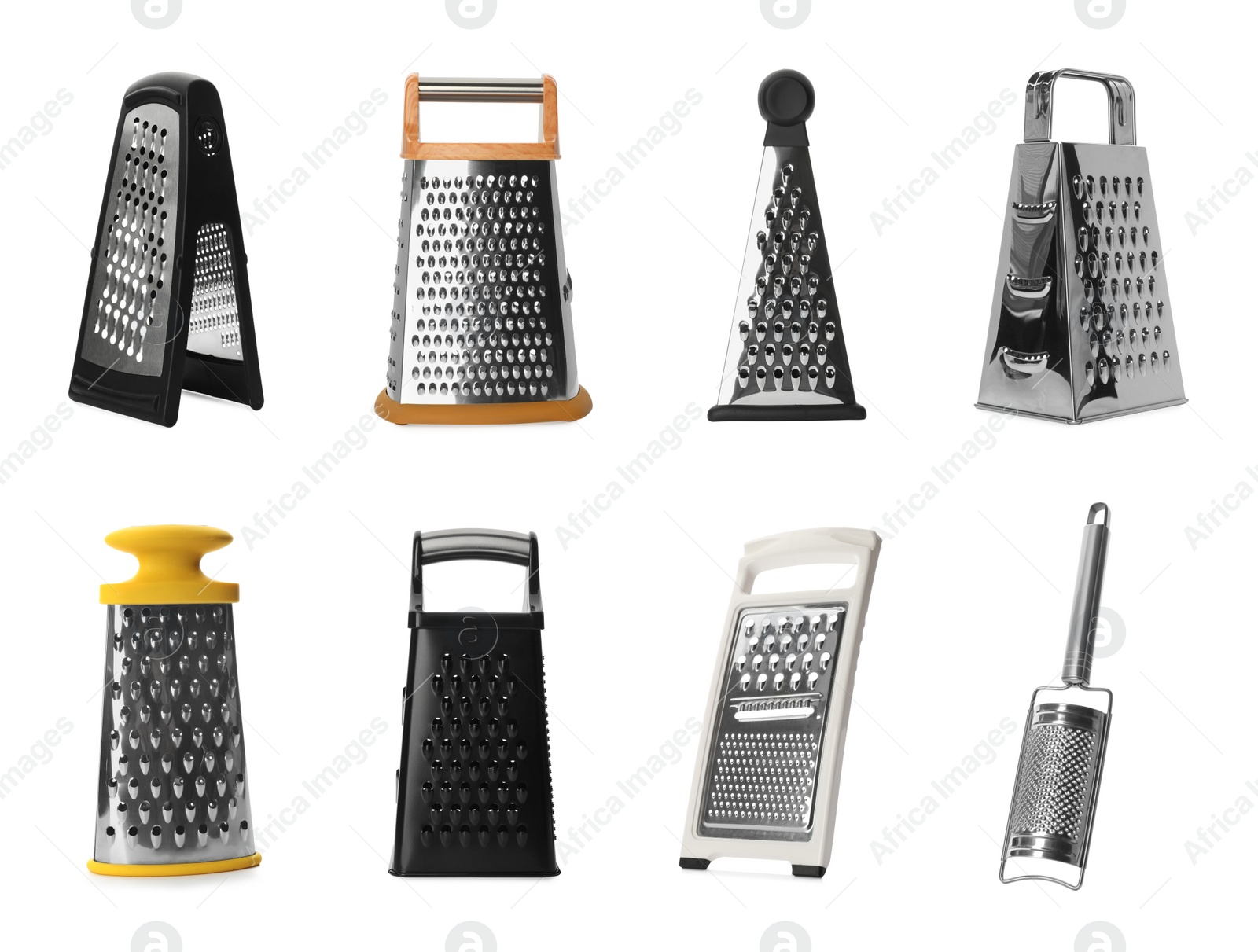 Image of Set with different graters on white background