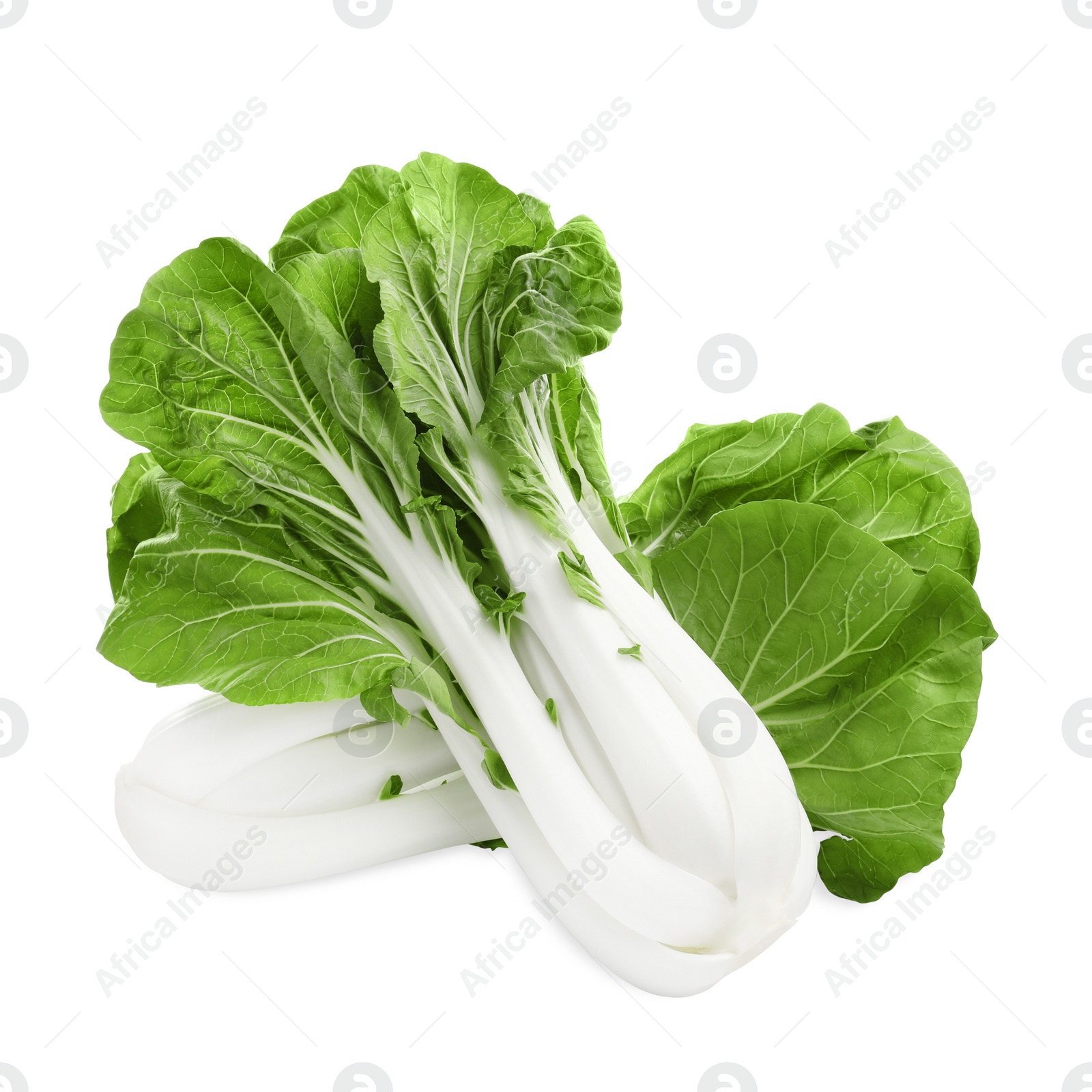 Photo of Fresh green pak choy cabbages on white background