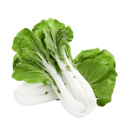 Photo of Fresh green pak choy cabbages on white background