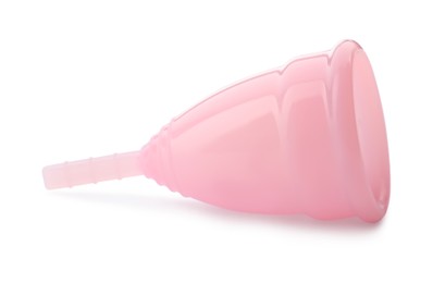 One pink menstrual cup isolated on white