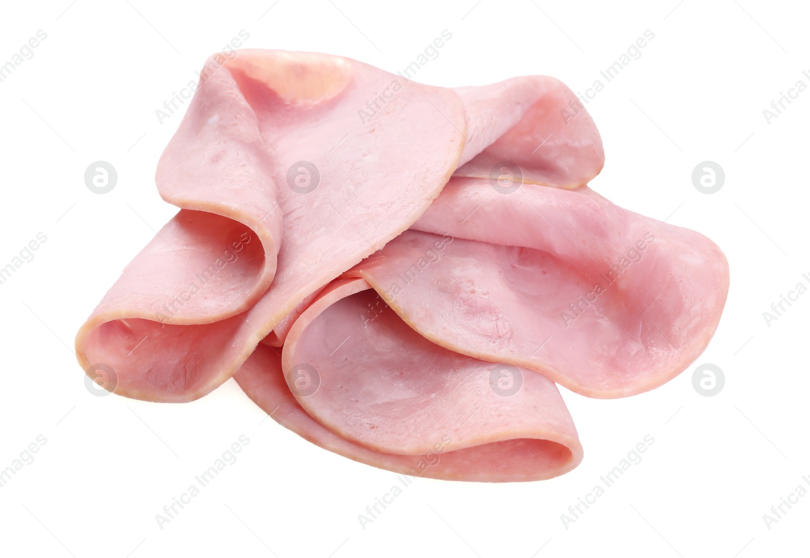 Photo of Slices of tasty ham isolated on white