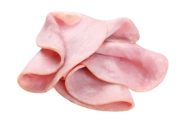 Photo of Slices of tasty ham isolated on white