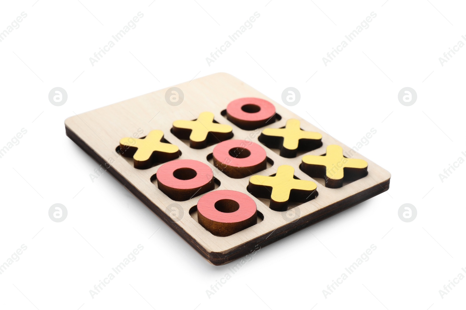 Photo of Wooden tic-tac-toe set on white background. Board game