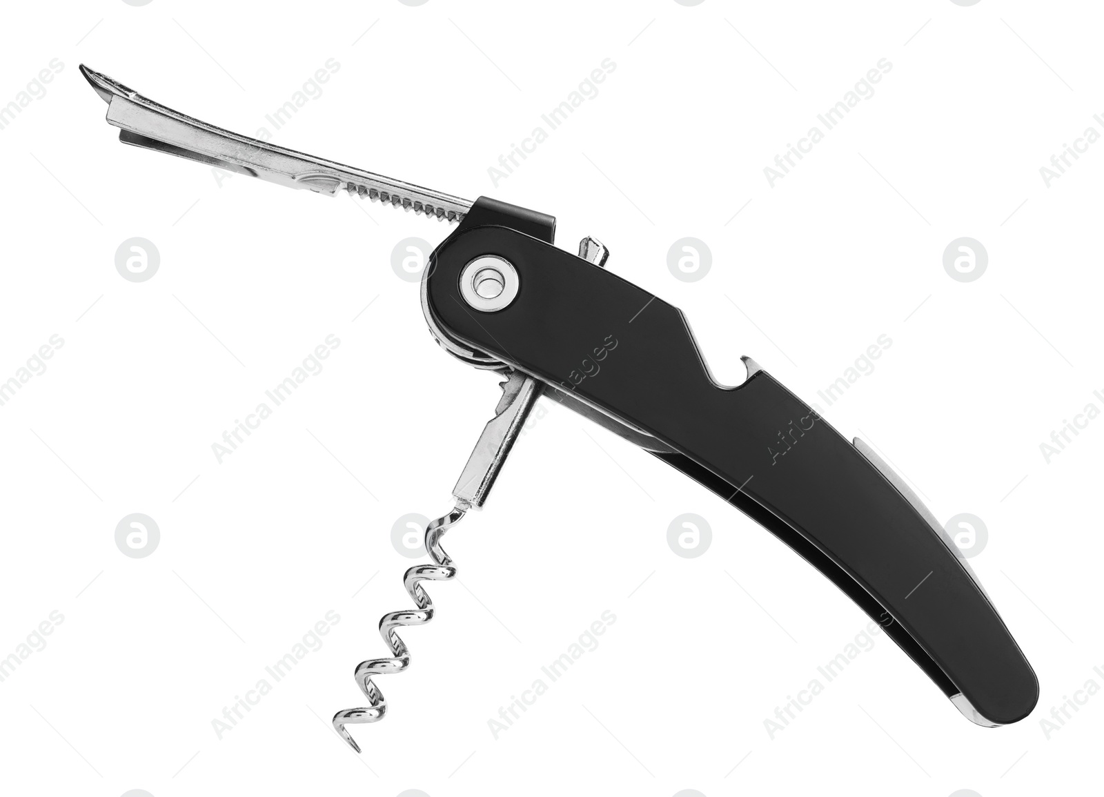 Photo of One corkscrew (sommelier knife) isolated on white