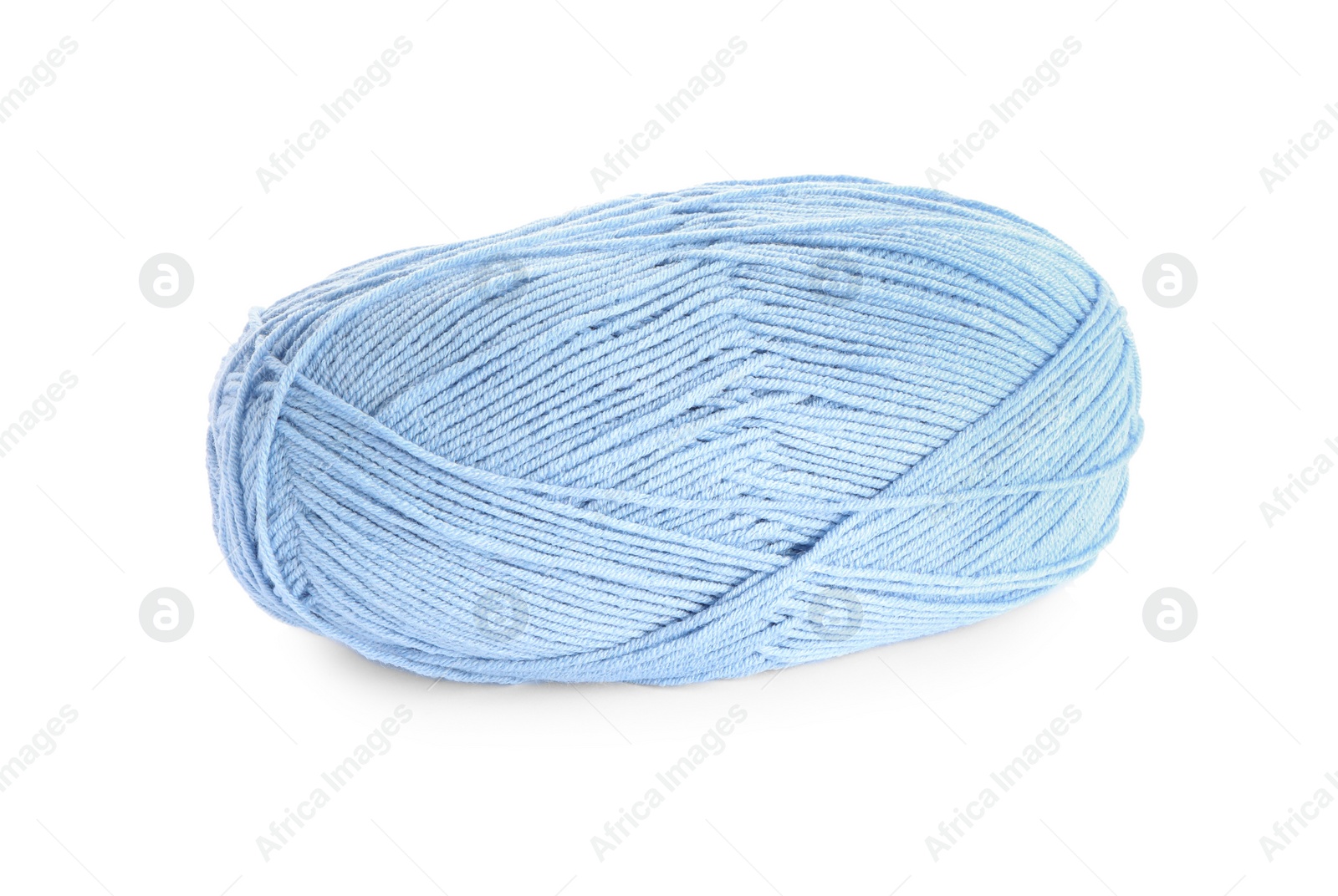 Photo of Soft light blue woolen yarn isolated on white