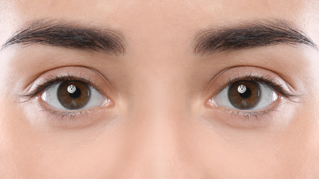 Image of Beautiful woman with perfect eyebrows, closeup view