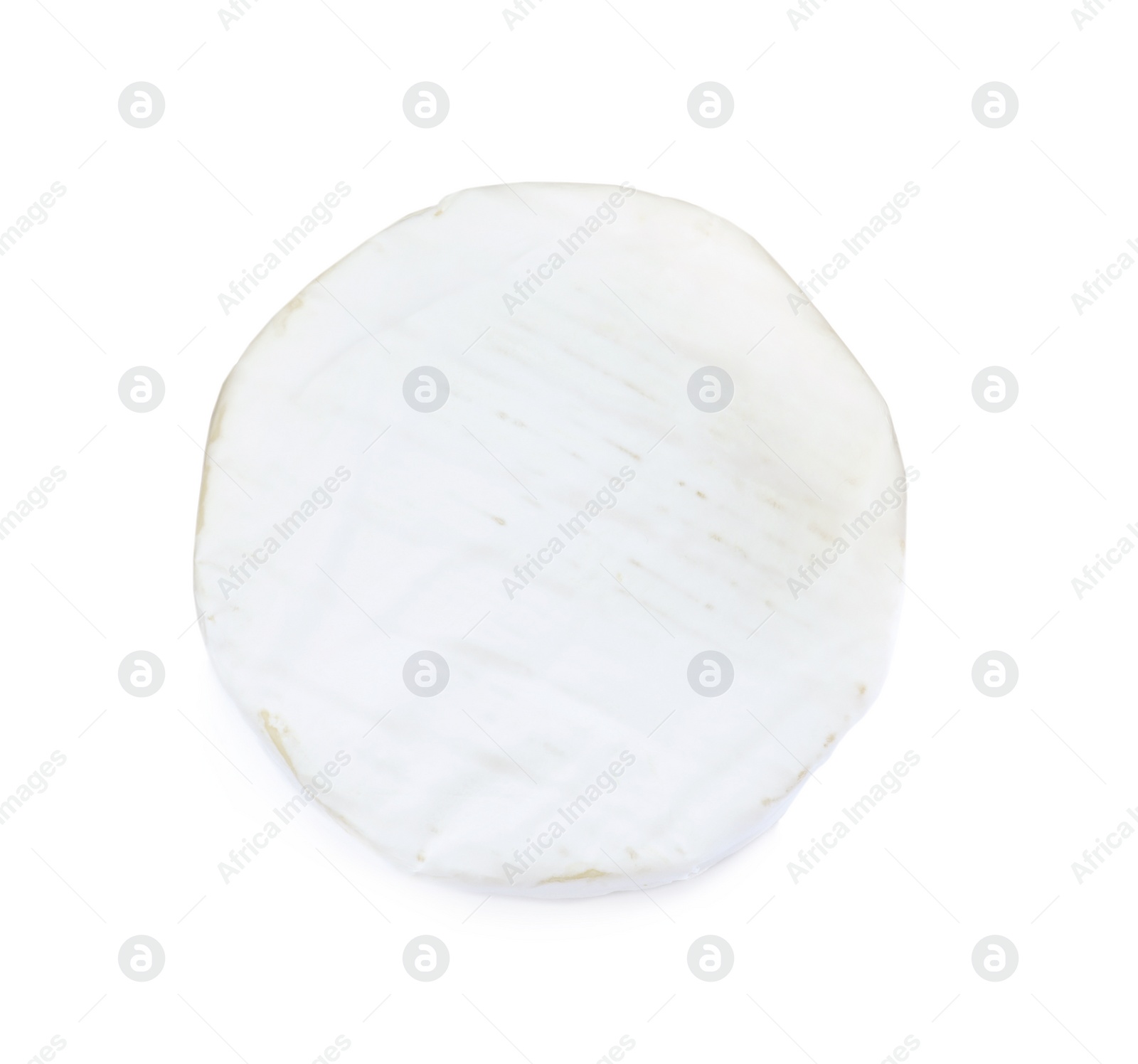 Photo of Tasty brie cheese isolated on white, top view