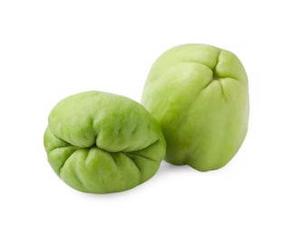 Photo of Two fresh green chayote isolated on white