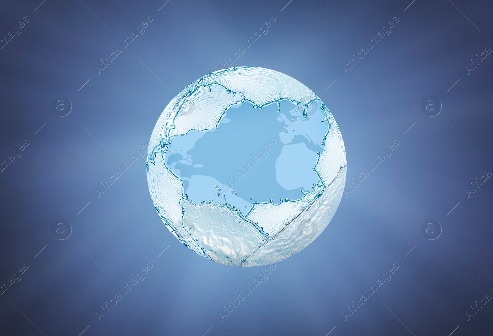 Illustration of Sphere made of water splashes on light blue background